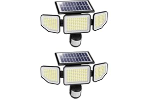 Onforu 4500LM Solar Lights Outdoor, 3 Heads Security Lights with Remote Control, IP65 Waterproof Motion Sensor Lights, 3 Modes Flood Lights for Wall, Porch, Yard, Outside, 2 Pack