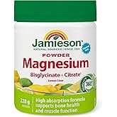 Jamieson Magnesium Bisglycinate 300 mg Powder Natural Lemon-Lime Flavour, Supports Muscle Function, Bone Health, and Boosts E