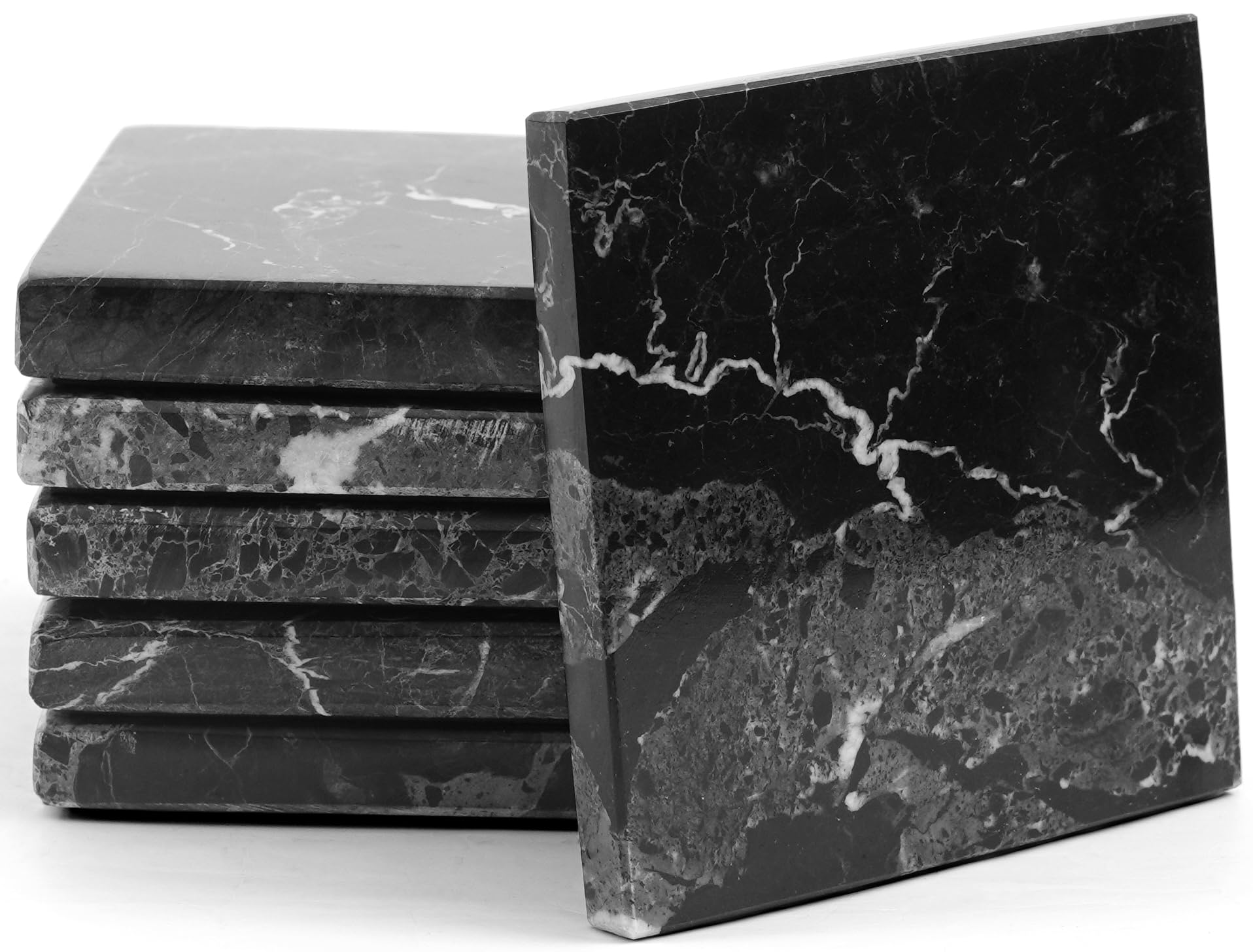 Radicaln Set of 6 Square Black Marble Coasters, Handmade, 8.9cm (3.5 Inches), Perfect for Home and Kitchen Table Decoration.