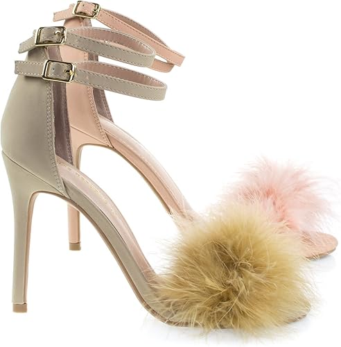 faux fur open toe heels