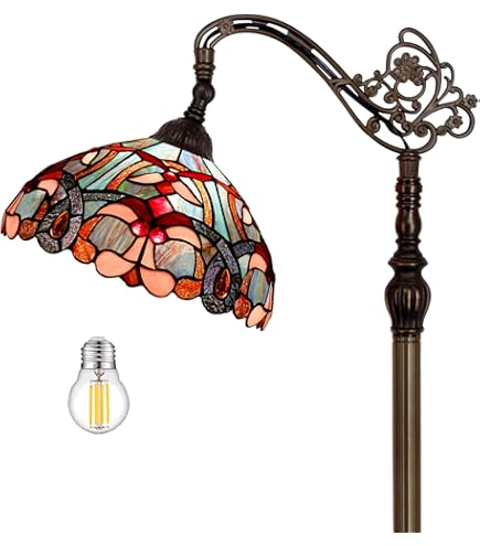 WERFACTORY Tiffany Floor Lamp Pink Baroque Stained Glass Arched