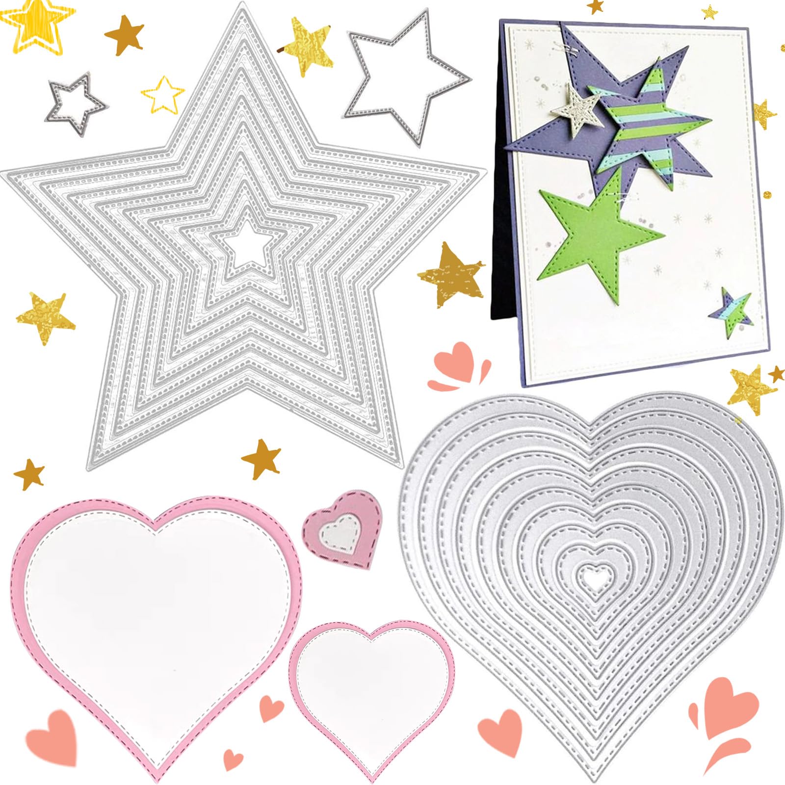 Sufe 18 Pieces Stars Scrapbooking Embossing Stencils, Stars Metal Cutting Dies, for Scrapbook, Album Paper, DIY Crafts & Card Making