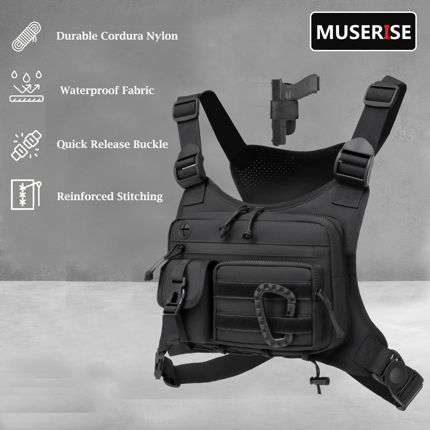 Muserise Outdoor Chest Bag For Men and Women, Tactical Vest For Running, Cycling, EDC Chest Pack Rig For Sports and Workouts