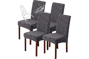 Genina Waterproof Dining Room Chair Covers Stretch Parsons Chair Slipcovers for Dining Room Kitchen Chair Protector Cover, Removable, Washable (4, Flower Pattern-Dark Gray)