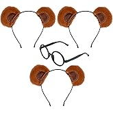EQVYG 4PCS Chipmunks Costume Accessories Chipmunk Ears Headband Round Frame Glasses Halloween Cosplay Birthday Decorations