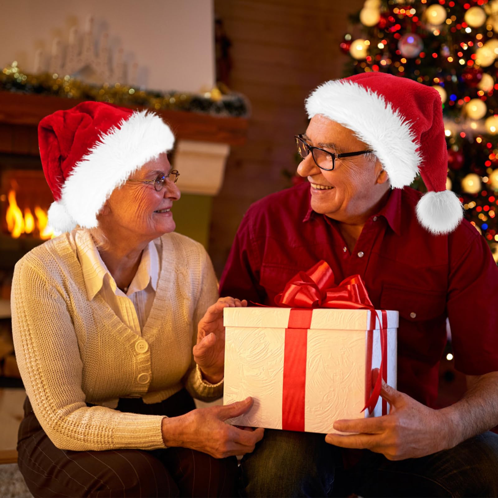 BSVI Christmas Hat, Santa Hats for Adults & Kids Red Velvet Comfort Extra Thicken Holiday Xmas Hat for New Year Festive Party