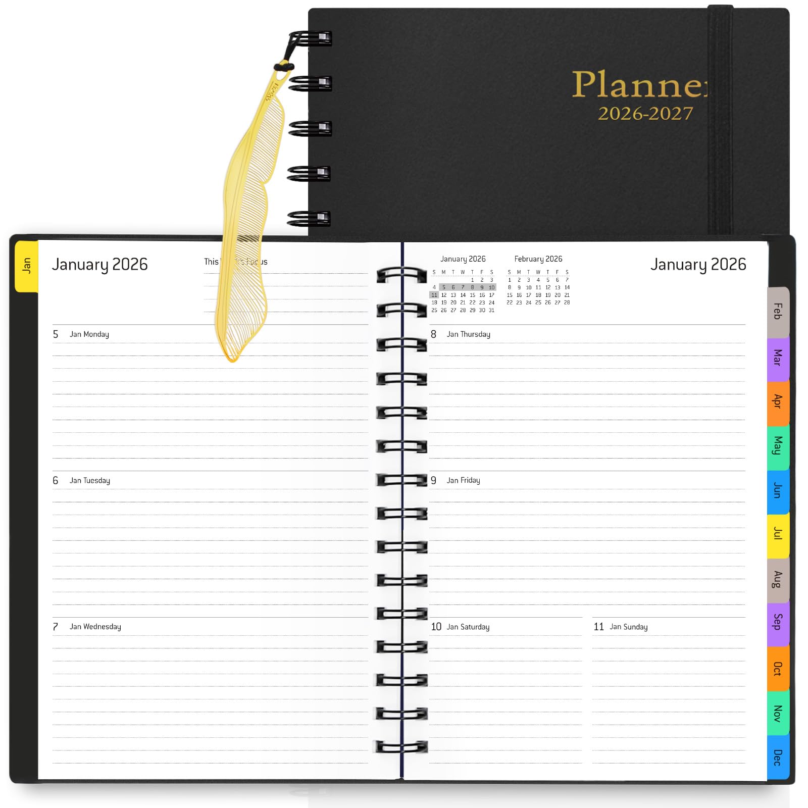 Photo 1 of ***FACTORY SEALED***
Daily Planner 2026-2027, 18-Month Weekly and Monthly Calendar Planner, January 2026 - June 2027, Planning Agenda Book with Laminated Tabs, Flexible Cover, 100GSM Thick Paper, A5 Size,Black