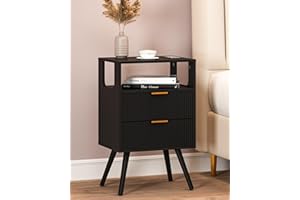 JOONEE Nightstand,Modern Bedside Table with 2 Storage Drawer and Open Wood Shelf, for Bedroom and Small Spaces,Night Stand wi