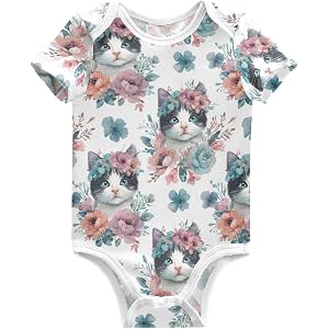 Plaaee Baby Unisex Cotton Bodysuits Boho Cat Cute Kitten Short Sleeve Romper Jumpsuit Outfit 0-24Month