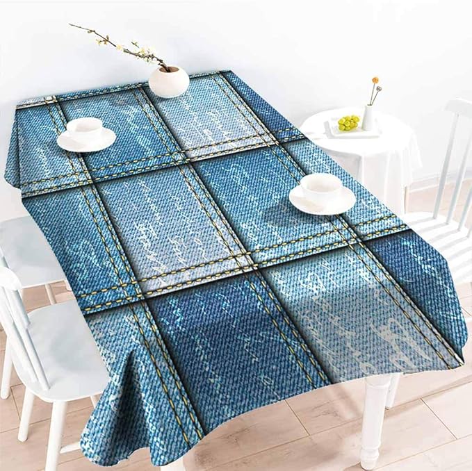HRoomDecor Oblong tablecloths，Farmhouse Decor,Double Exposure Jean