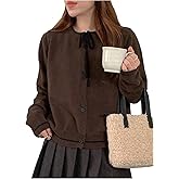 GORGLITTER Women's Bow Button Up Fall Short Cardigan Sweater Dressy Trendy Cute Long Sleeve Cable Knit Light Sweater Top
