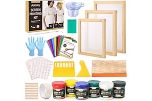 Aoibrloy 54PCS Screen Printing Kit with 6 Colors Screen Printing Ink, 3 Sizes Silk Screen Printing Frames, 8 Sheets of Craft Vinyl, Transfer Tape and Screen Printing Squeegee