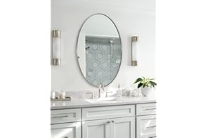 ANDY STAR Brushed Nickel Mirror, Oval Bathroom Mirror 22x30, Brushed Nickel Oval Wall Mirror for Btahroom Silver Vanity Mirror in Stainless Steel Frame Wall Mount Horizontal or Vertical