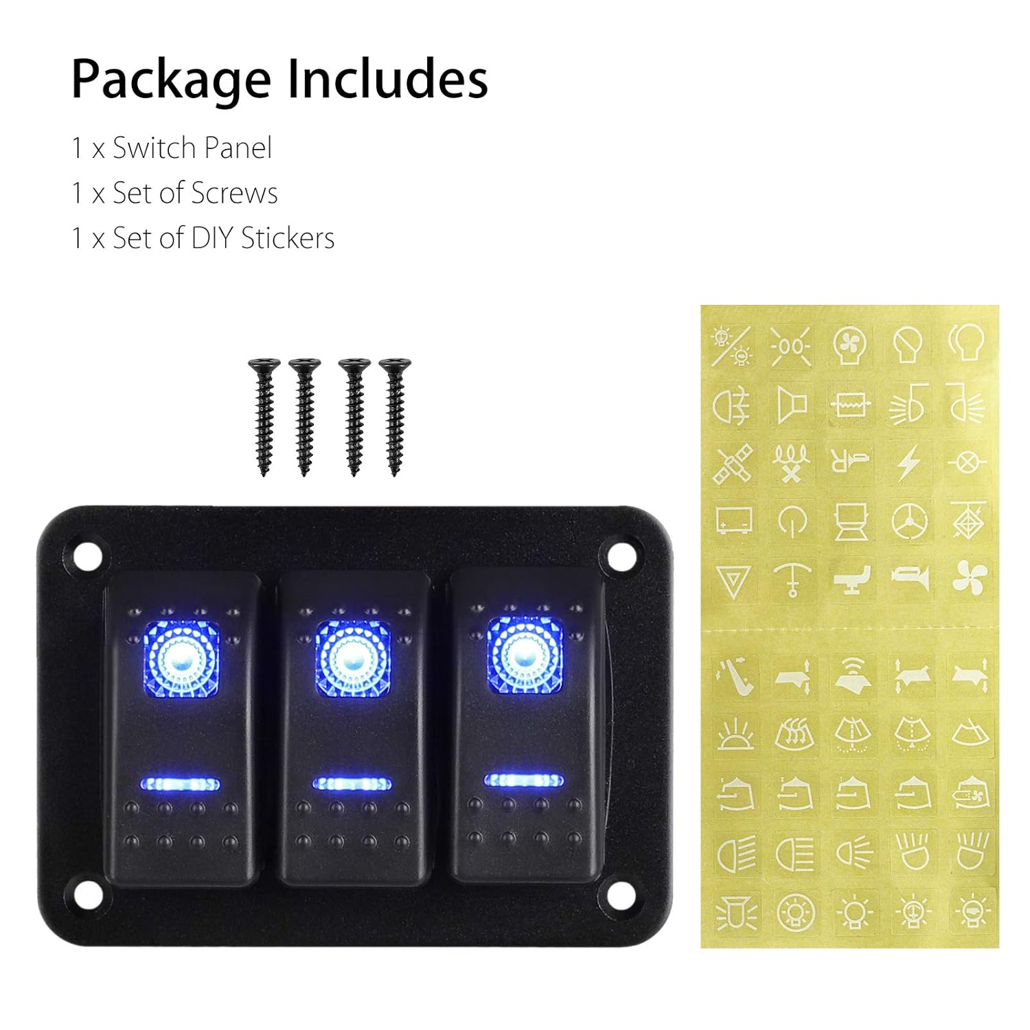 Pre-Wired Rocker Switch Aluminum Panel 6 Gang Toggle Switches Dash 5 Pin ON/Off 2 LED Backlit for Boat Car Marine