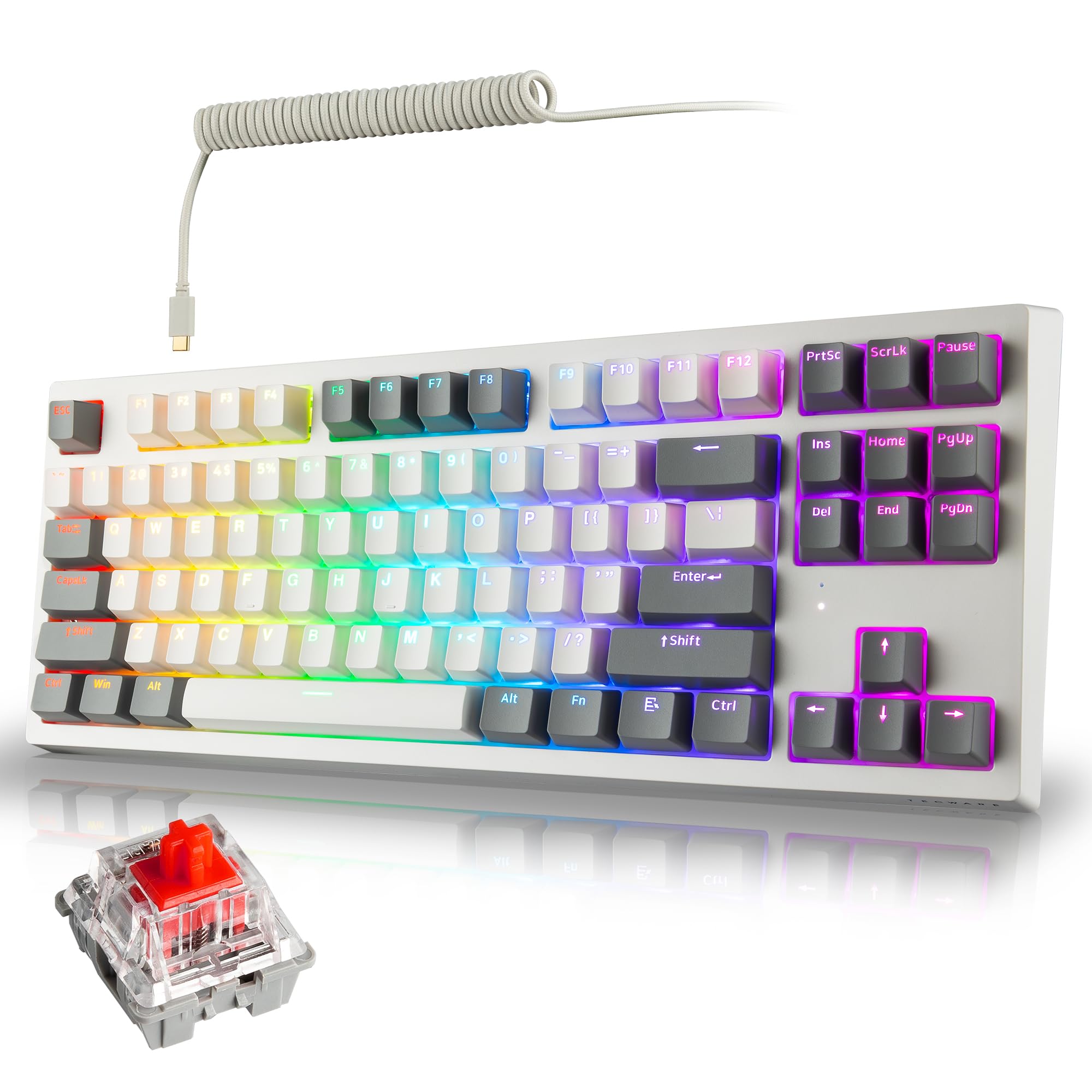 Photo 1 of ***DIFFERENT KEYBOARD*** ***SEE WAREHOUSE PHOTOS*** TECWARE Phantom+ Elite 87 Mechanical Gaming Keyboard | RGB LED Backlit | Hot Swappable Wraith Red Switches | 87 Key TKL Layout | Thocky Sound Profile | Tri-Mode Wireless Bluetooth/2.4GHz | White