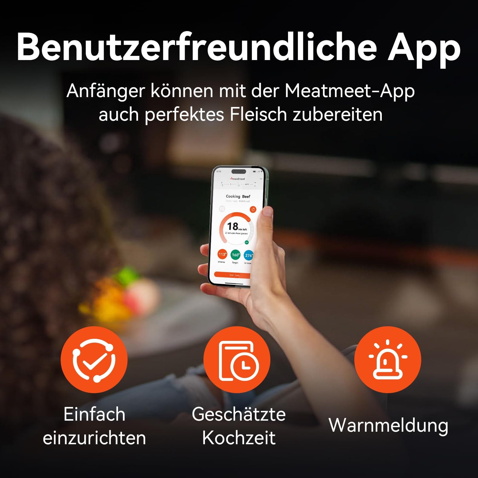 Meatmeet Pro Fleischthermometer Kabellos mit WLAN und Bluetooth, App-Überwachung mit Timer und Alarm, IP67 wasserdicht und ölbeständig, kabelloses Fleischthermometer für BBQ, Backofen, Grill, Küche 4