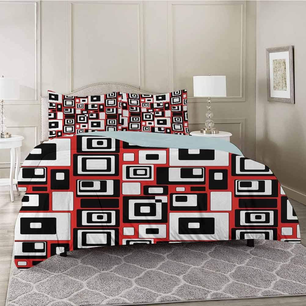 Abstract Washed Duvet Cover Set with Zipper Closure, Minimalist Geometric Figures Retro Rectangle Forms Nostalgia Art Print, Queen Size Ultra Soft Hypoallergenic Comforter Cover Sets