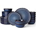 Famiware Starlight Dinnerware Sets, Plates and Bowls Dish Set of 8 (24 Pieces), Ribbed Textured Tableware - Dishwasher & Microwave Safe, Chip & Scratch Resistant, Reactive Glaze, Starry Blue