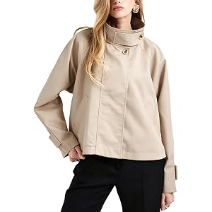Tanming Women's Cropped Trench Jackets Trendy Anorak Coats | Stand Collar, Lightweight Fabric, Long Sleeve, Modern Short Silh