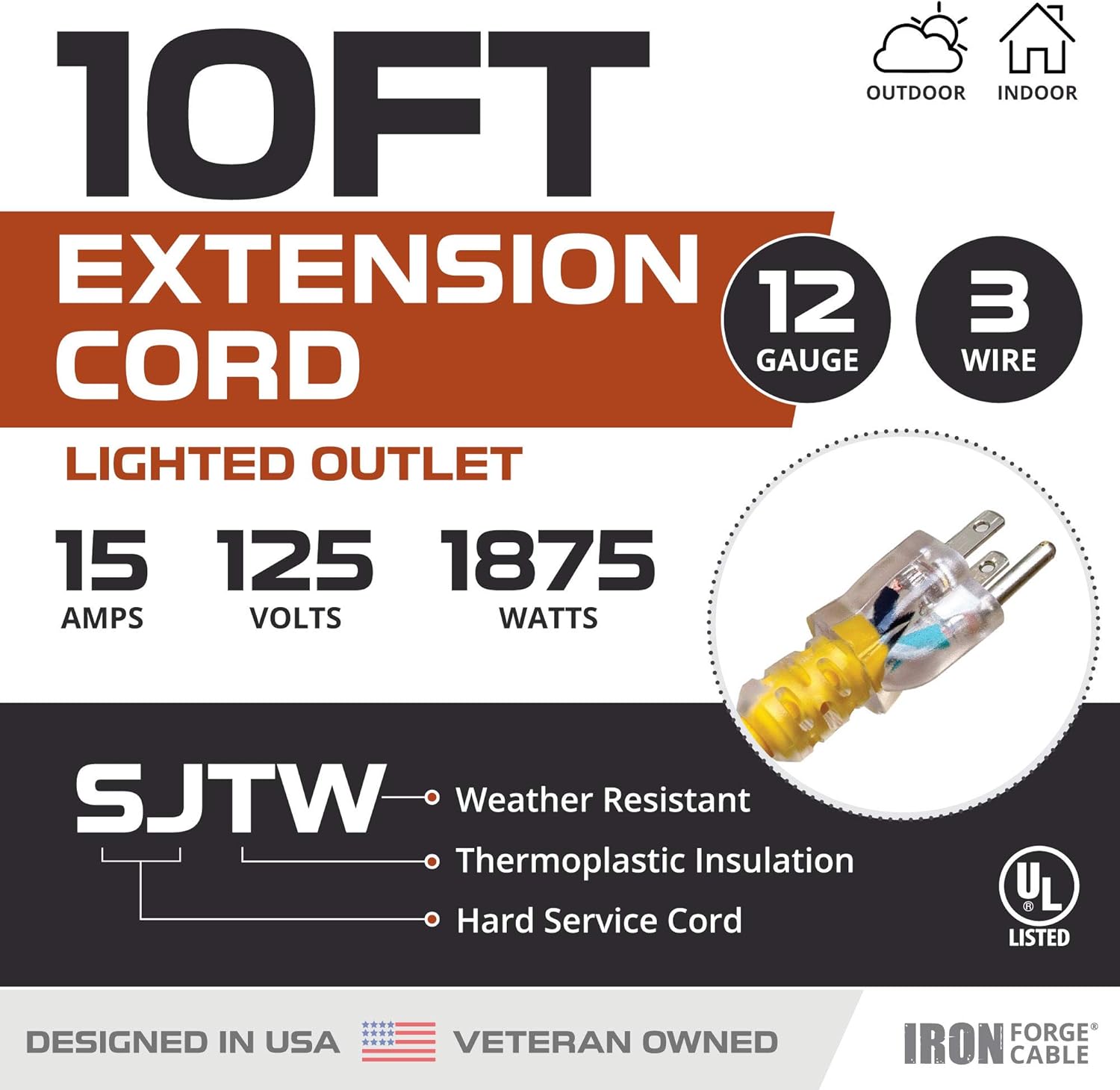 100 Foot Outdoor Extension Cord - 12/3 SJTW Heavy Duty Yellow 3 Prong Extension Cable - Great for Garden and Major Appliances (100 Foot - Yellow) - - 