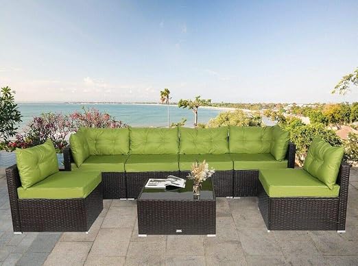 Amazon Com 7 Pcs Outdoor Patio Garden Furniture Sectional Sofa Set Rattan With Table Green Kitchen Dining