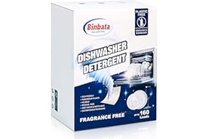 Binbata Eco Dishwasher Detergent Sheets Up To 160 Loads, Unscented Plastic Free Dishwashing Soap Strips With High Efficient Solid Enzyme, Leaving Dishes Sparkling Clean