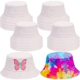 18 Pcs Off White Bucket Hats DIY Summer Sun Bucket Hat Fishman Cap for Adult Beach Travel Fishing Outdoor Sports
