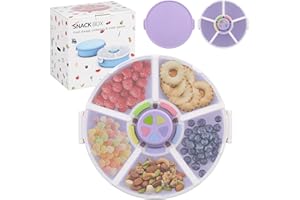 Pawtong 2 Pack Kids Snack Rotator Container Reusable Snack Box with 5 Compartment Dispenser and Lid, BPA Free, for Toddlers, Babies, School, Travel (1 Functional Version,1 Basic Version-Purple)