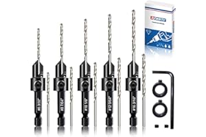 DKIBBITH 12-Piece Countersink Drill Bit Set with 5 Spare Bits, 2 Limit Rings, 1 Hex Key, 2 Screws & Case - 3-in-1 Wood Countersink Bit for #6#8#10#12#16 Screws, 82°Chamfer, Depth Adjustable.