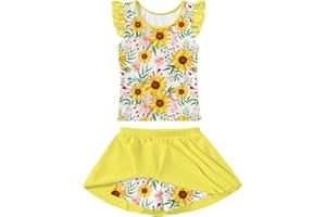 SUNFOCUS Girls Swimsuit 2 Piece Ruffle Bathing Suit UPF 50+ Tankini Swimsuit Skirt with Lining Size 3-10