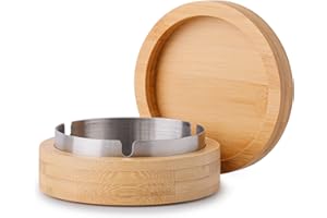 Cool Ashtrays, Cute Ashtray for Cigarettes with Lid Stainless Steel Liner,VViN Windproof Ashtray for Weed Outdoor or Indoor Use, Desktop Bamboo Ash Tray for Patio Home Office Decoration - Small