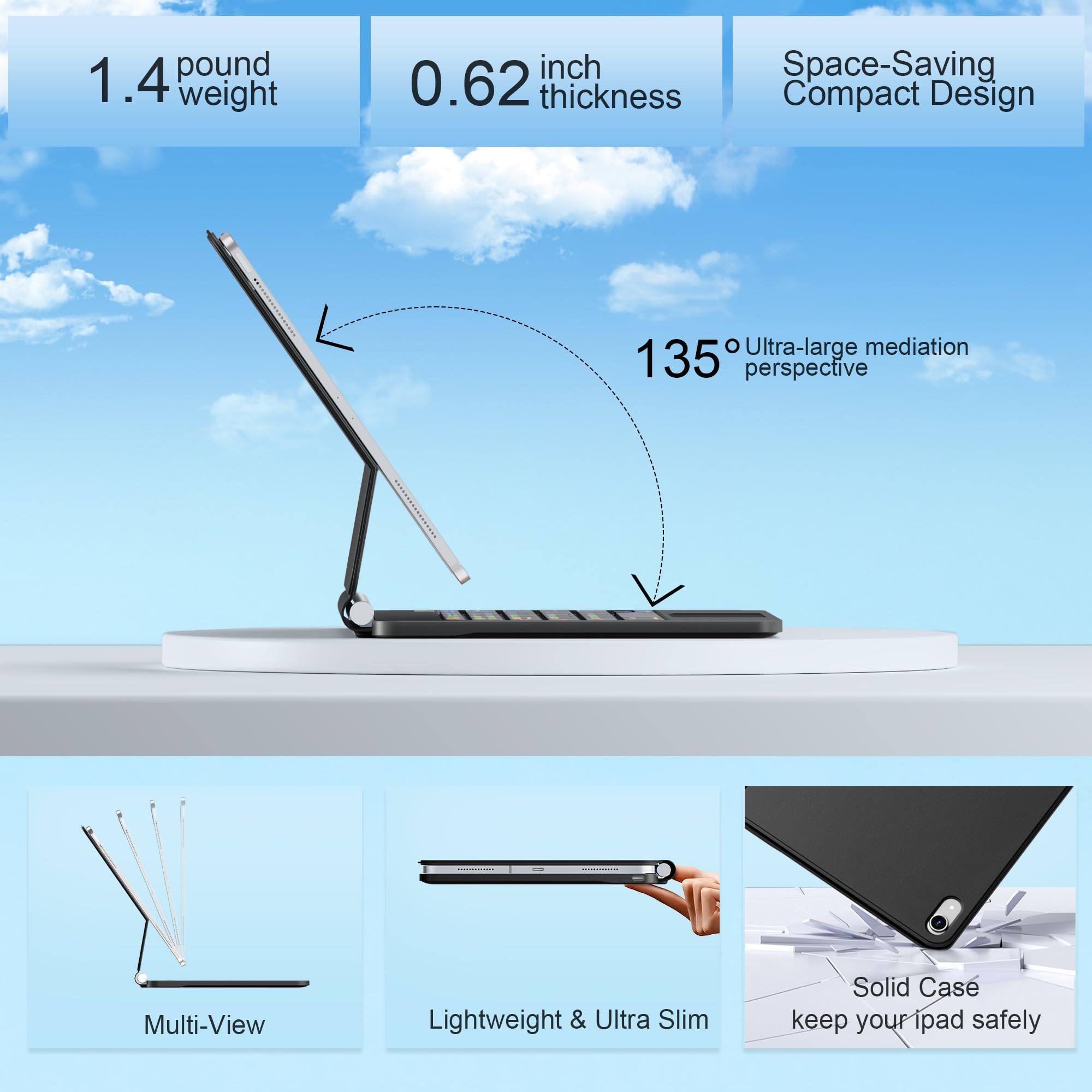 for iPad 11th (A16) & 10th Generation Case with Keyboard – Magic-Style Magnetic – Floating Cantilever Stand - Multi-Touch Trackpad Keyboard Case for iPad 11 inch 2025&10th Gen 10.9 inch (Black)