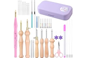 ZUAOOZ 37Pcs Punch Needle Embroidery Kit - Complete for Needle Punching - Includes Punch Needle Tools in Various Sizes,Perfect for Crafting&Gift(Purple)