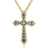 14K Gold Plated Cross Necklace for Women, Simple Diamond Necklace Faith Cross Jewelry Dainty Birthstone Pendant Necklaces First Communion Necklace Easter Present Christmas Gift Birthday Gift for Women