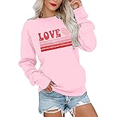 LUKYCILD Valentines Love Heart Shirt: Women Casual Crewneck Sweatshirts Funny Love Graphic Tee Long Sleeve Pullover Tops