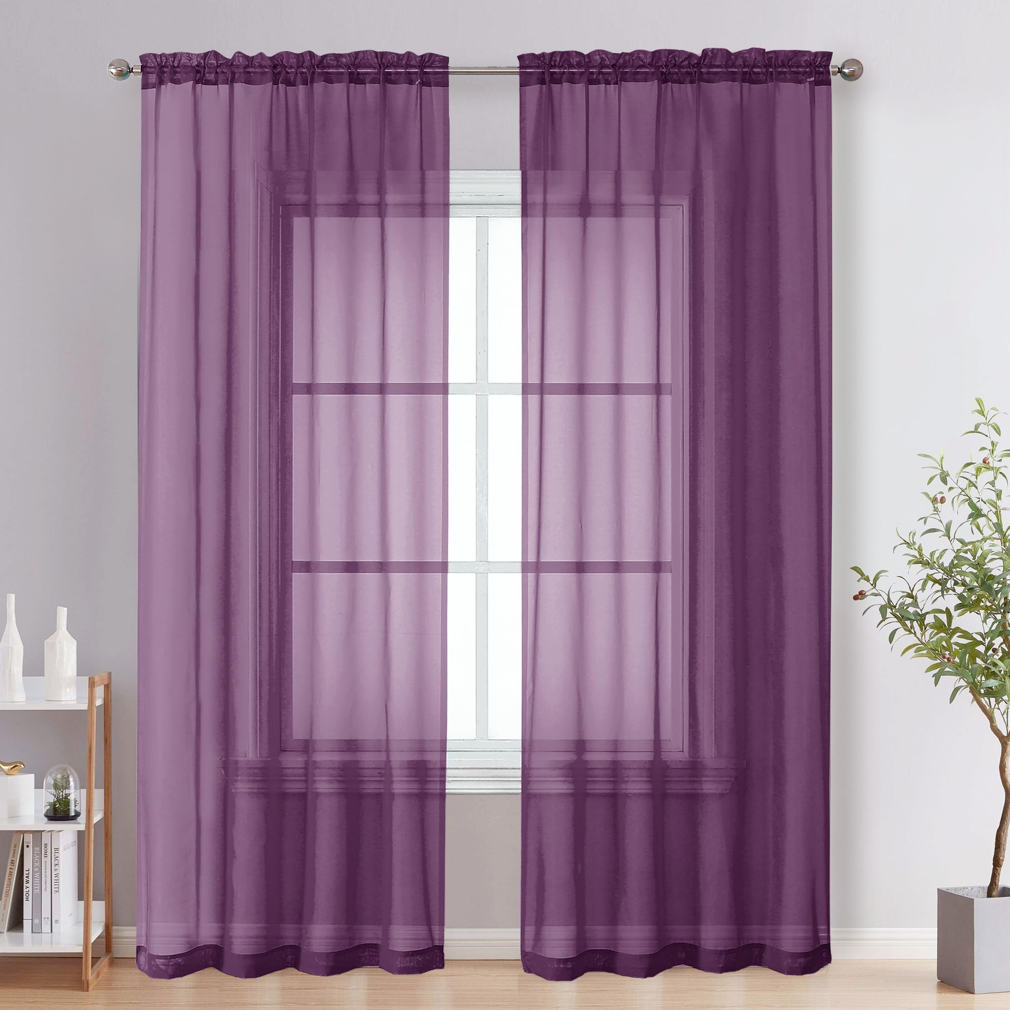 Photo 1 of OVZME Plum Sheer Curtains 84 Inches Long 2 Panels - Soft Light Filtering Window Sheer Panels for Living Room/Bedroom, Top Dual Rod Pocket, 1 Pair, Each 42Wx84L Inches