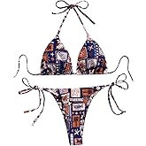 RoseSeek Women's 2 Piece Boho Bikini Sets Tropical Graphic String Bathing Suit Swimsuit