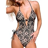 CUPSHE Women's One Piece Deep V Plunging Halter Neck Bathing Suit Monokini Self Tied Textured