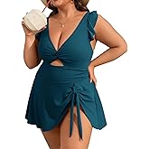 Charmo Ruffle Ribbed Plus Size Swimdress for Women One Piece Swimsuit High Waisted Tummy Control Bathing Suit 2026