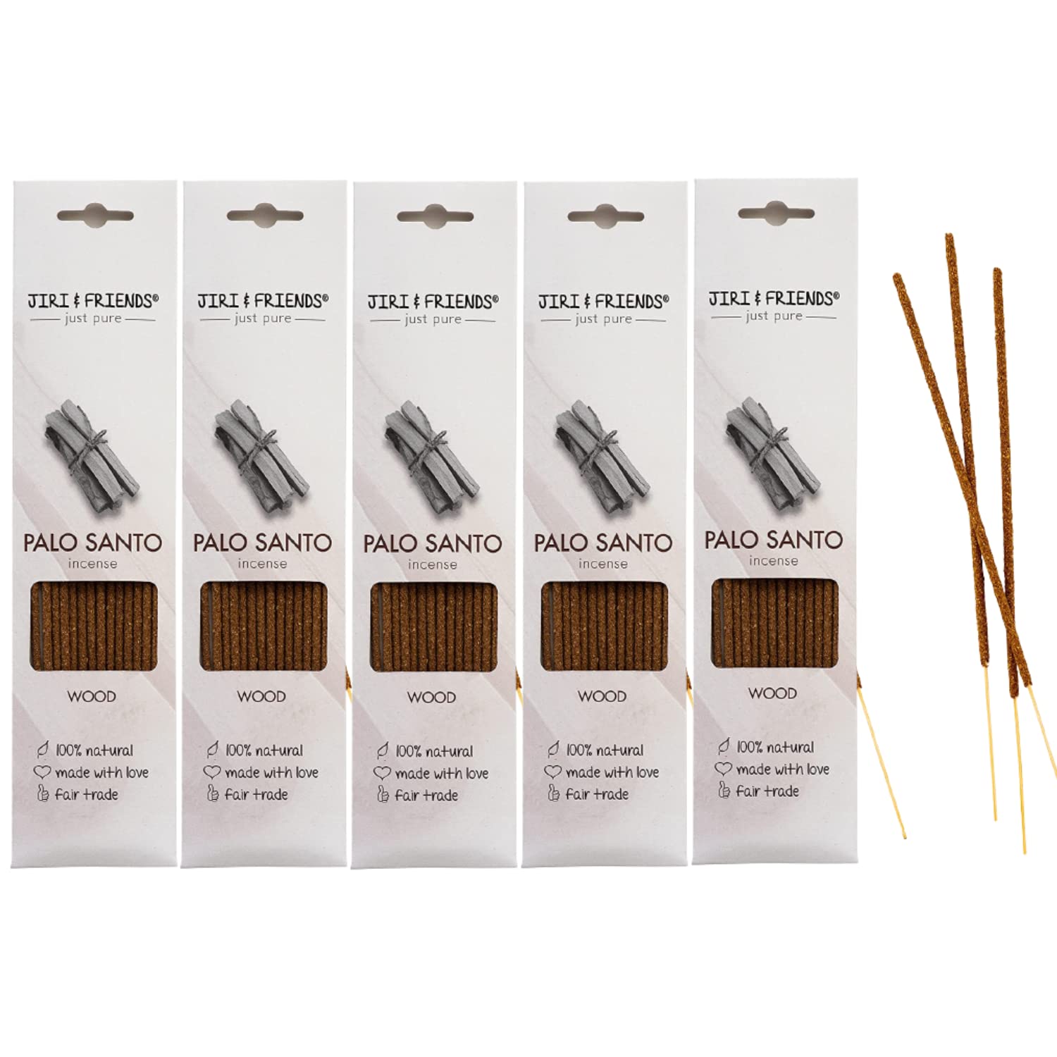 5-Pack Natural incense Palo Santo Holy Wood Jiri & Friends Fair trade 100% natural 15 sticks.