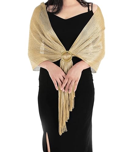 Glitter Shawl Wrap Sparkly Wedding Shawl Large Party Shawl Evening Dress  Wrap Women Metallic Shawl with Buckle Golden at Amazon Women's Clothing  store