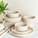 TheTerra Ceramic Dinnerware Sets for 4, 12 Pieces Handmade Reactive Glaze Plates and Bowls Set, Scratch Resistant Dish Set, Oven & Microwave & Dishwasher Safe, Ice Cream