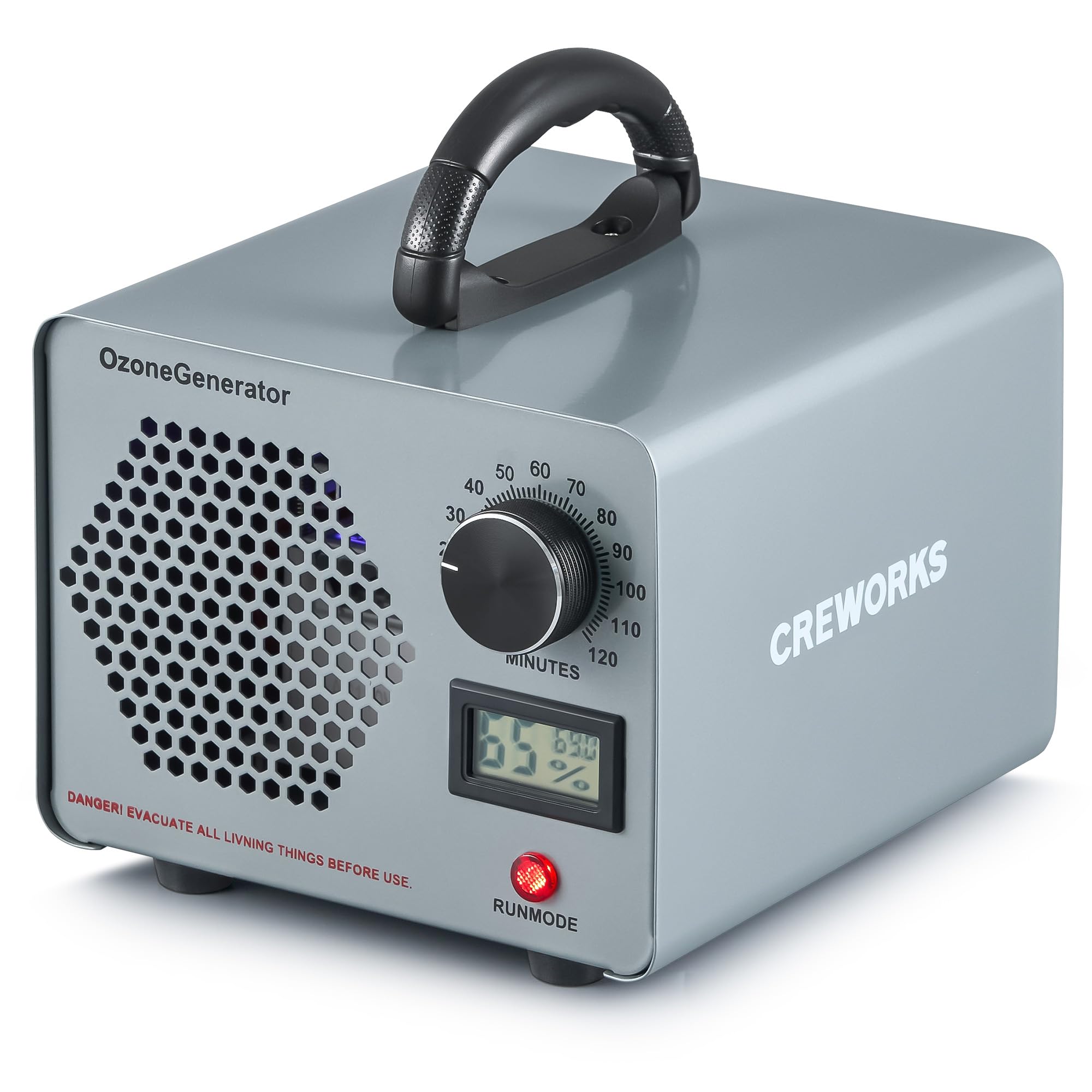 CREWORKS Ozone Generator, 45000 mg/h High Capacity Ozone Machine for Car Home Smoke Pet Odor Removal, Commercial Ozone Odor Eliminator Air Purifier with Timer Display for 300 m² Room