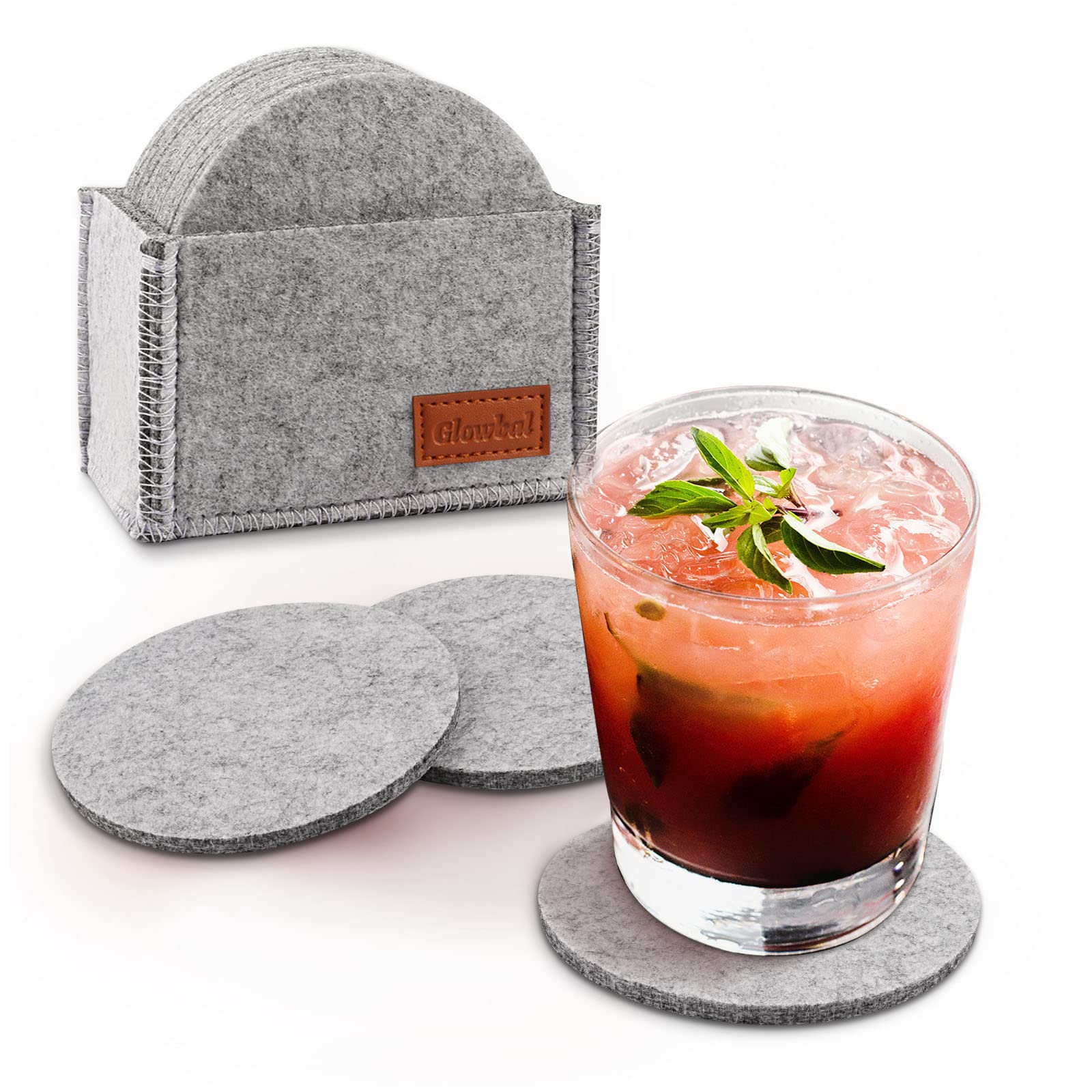 Glowbal Felt Coasters, Round, for Glasses, Set of 12, for Drinks, Bar, Cups (Light Grey)