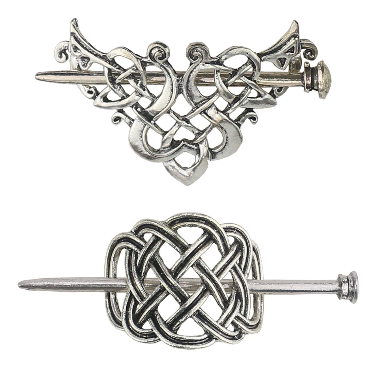 Tinsow 2 Pcs Silver Celtic Hair Slide Hairpins Hair Accessories Hair Clips, Creative Hair Barrette Minimalist Hair Claw Hair Pin Hair Accessories for Women (Style C H) : Beauty