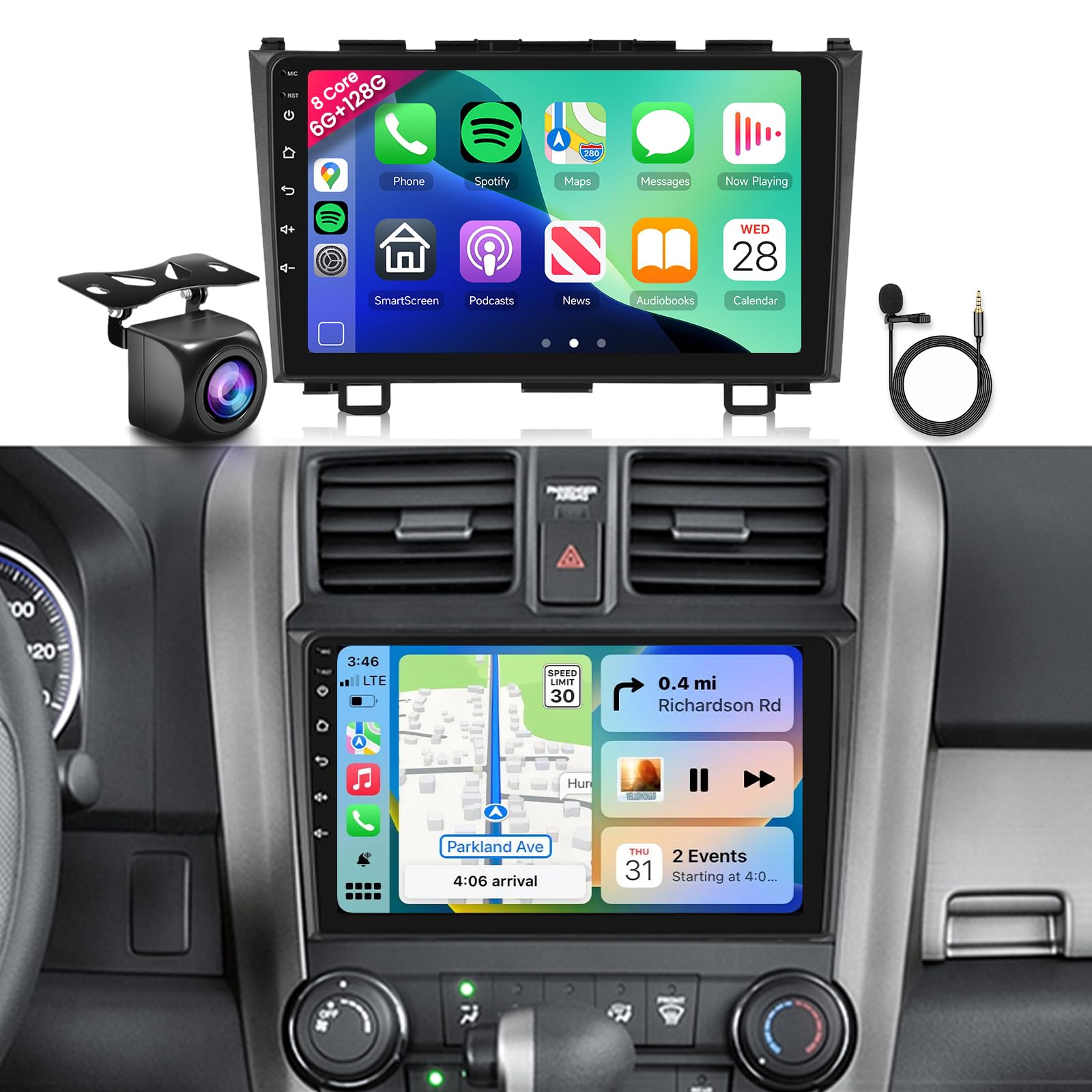 Photo 1 of 8 CORE 6G+128G Car Radio Stereo for Honda CRV 2007-2011 with Wireless CarPlay Android Auto, 9 Inch IPS Touch Screen Android 13 GPS WiFi 32-Band DSP Bluetooth SWC AHD Backup Camera