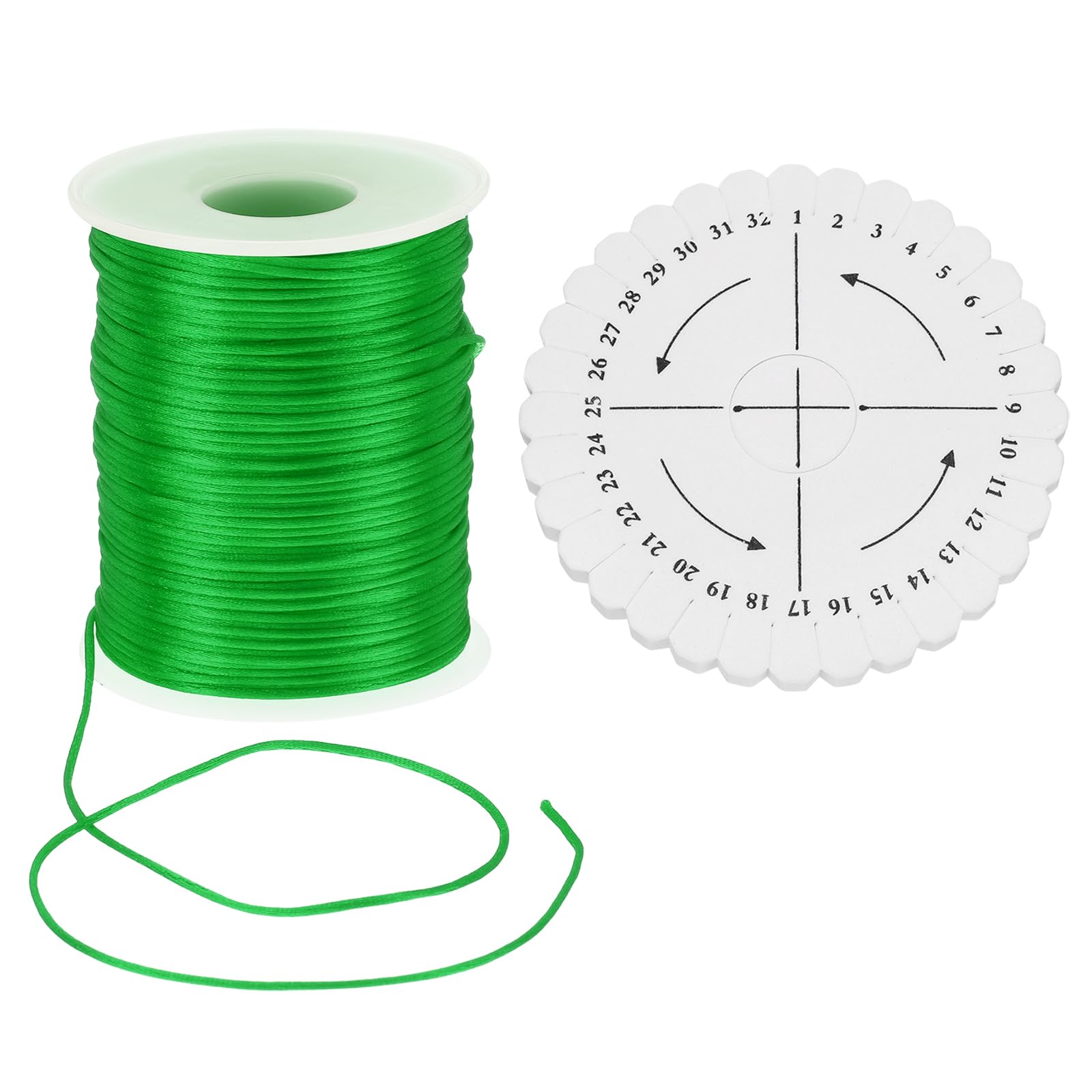 uxcell 109 Yards 1.5mm Satin String Cord, Polyester Cord Beading String with Disc Organizer for DIY Bracelet Necklace Chinese Knot Jewelry Making Macrame Trim, Green