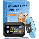 MIMOFPET Wireless Cat Barrier - Mini Outdoor Indoor Pet Barrier with Adjustable Safe Static Intensity,Adjustable Range up to 6 ft,Waterproof Rechargeable Color Display Barrier System