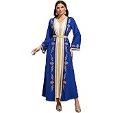 Embroidery Abayas for Women Muslim Moroccan Floral Maxi Kaftan Dress Arabic Islamic Dubai Robe Ramadan Prayer Clothes