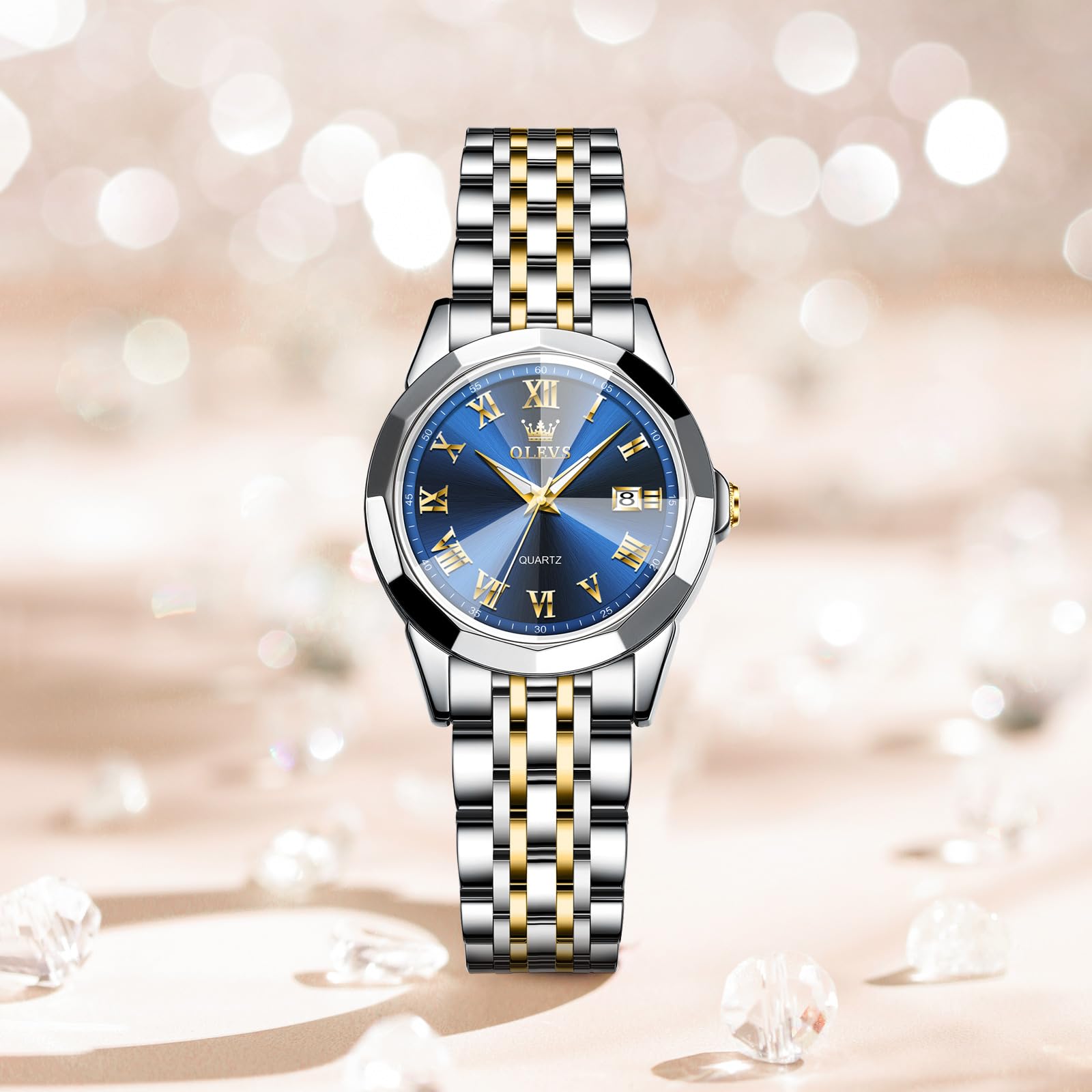 OLEVS Womens Watches Small Face Ladies Watches for Women with Day Date Diamond Silver Gold Two Tone Stainless Steel Waterproof Analog Reloj para Mujer Classic Fashion Dress Quartz Womens Wrist Watch